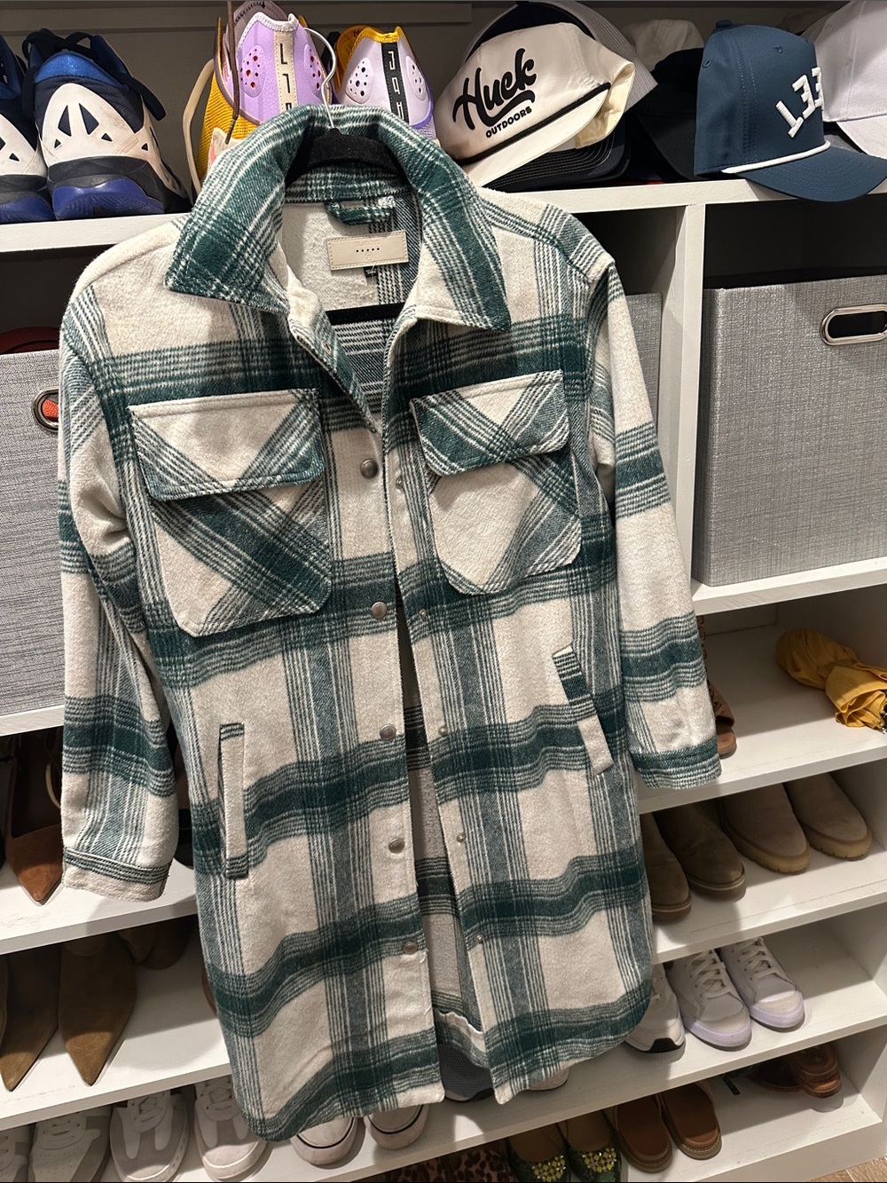 Blank NYC Green & Off-White Plaid Utility Shacket